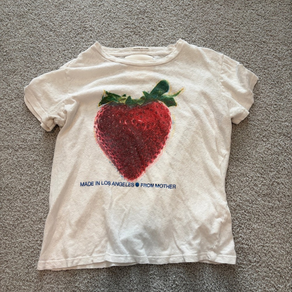 Mother Superior The Sinful Strawberry Graphic Tee White Cotton Linen Small
